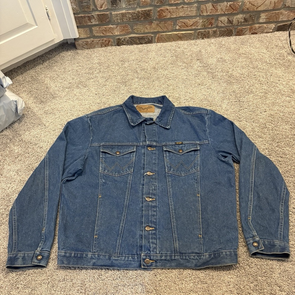 Vintage Wrangler Jacket Mens 2XL XXL Denim Jean Trucker Stitched Pockets Western